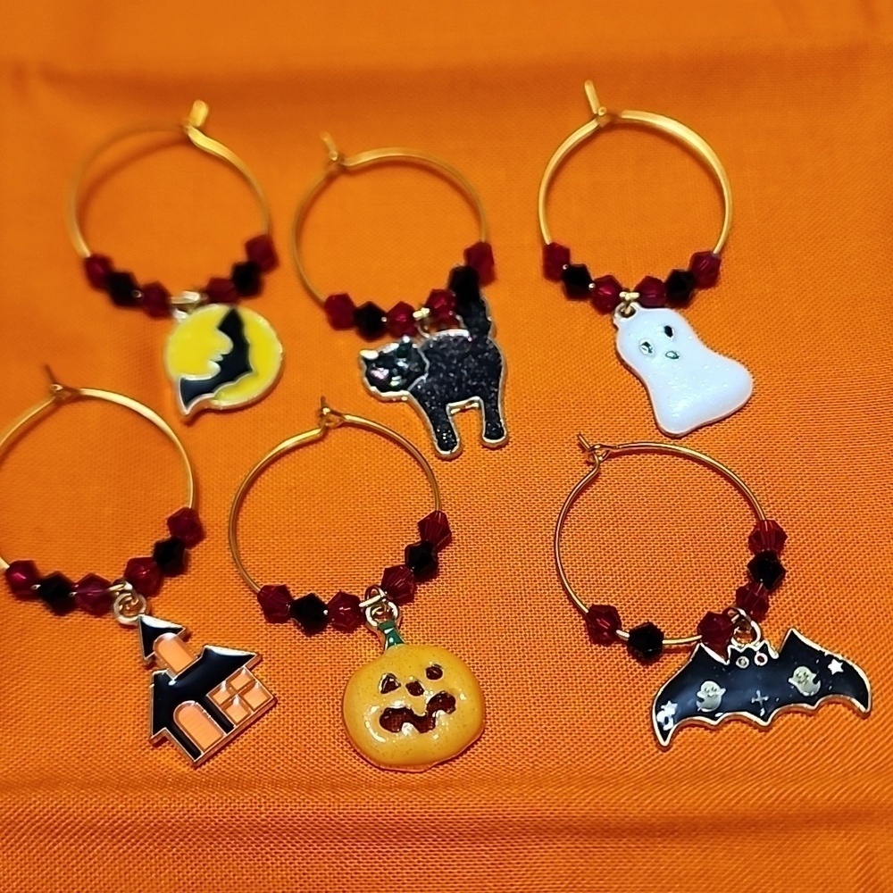 Handmade Halloween Wine Glass Charms Set